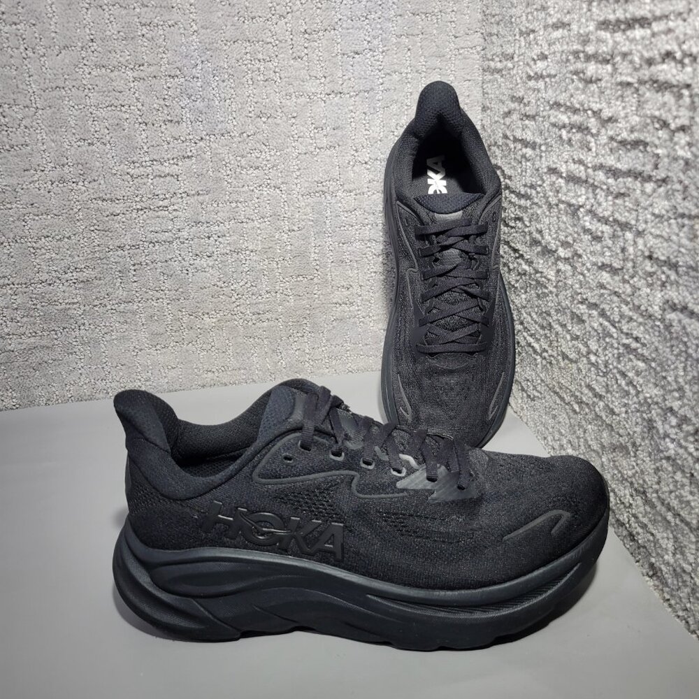 Hoka One One Clifton 10 Mens Size US 8D Triple Black Lace-Up Everyday Run Shoes - Picture 10 of 12